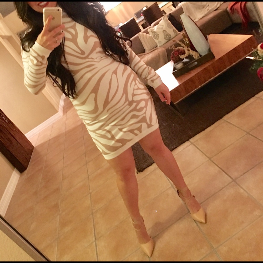 Animal Print Mock Long Sleeve Bandage Mini Dress